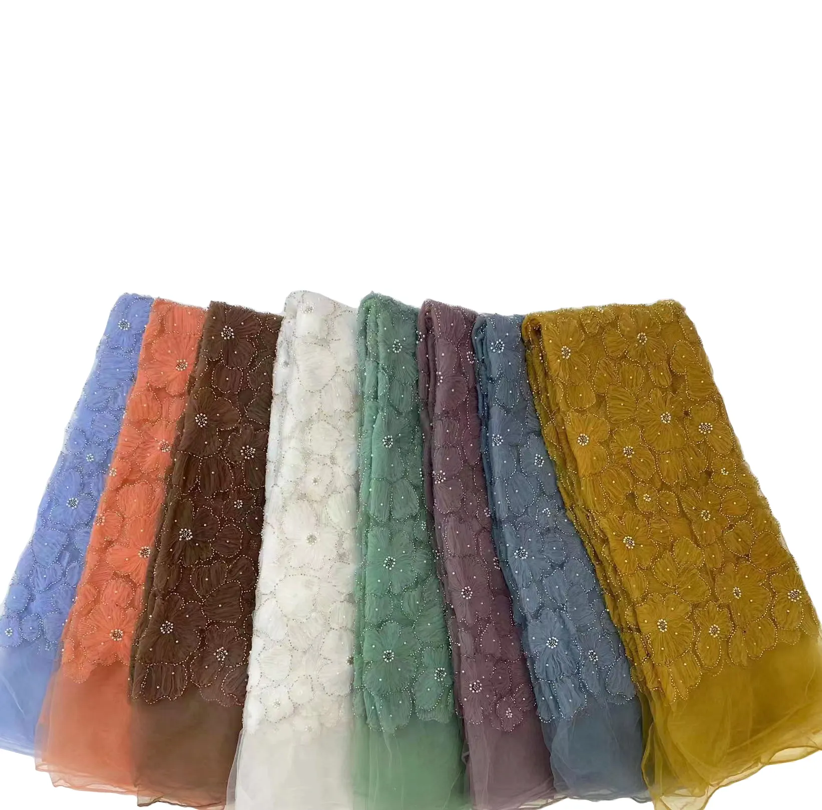 Prix de gros maille fleur broderie dentelle tissu et sequin perle dentelle tissu nouveau nigeria dentelle tissu