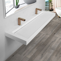 Kkr Bassin d'hôtel à suspension murale haut de gamme à surface solide moderne avec égouttoir aspect marbre certifié CUPC