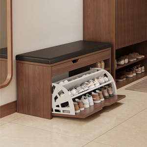 Meuble à chaussures rotatif en bois moderne, étagère à 3 niveaux, nouveau design, présentoir à chaussures, banc étagère, mobilier de maison, salon - Product Image 6