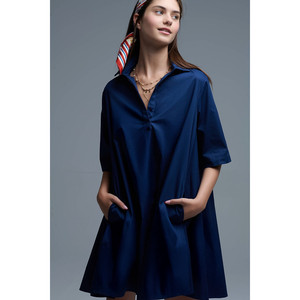 Vestido de Popelina Oversize con Manga 3/4 en Azul Marino - Product Image 5