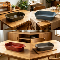 Casserole rectangulaire en céramique à texture gaufrée multicolore, résistante à la chaleur, avec double poignée, pour four, cuisson au four, desserts et plats de cuisson