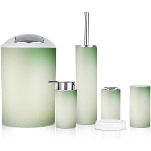 Juego de accesorios de baño de 6 piezas, verde salvia con flores y ramas, patrón sin costuras, acabado de superficie cepillada con estampado completo - Product Image 1