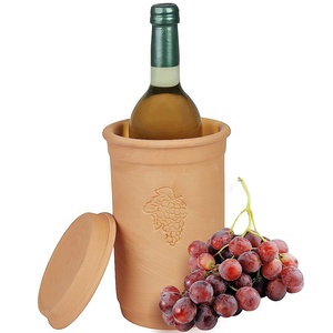Logo personnalisé vente en gros accessoires pour le vin maison seau à glace rustique ensemble de refroidisseurs de vin en <span class=keywords><strong>terre</strong></span> <span class=keywords><strong>cuite</strong></span> émaillée refroidisseur de <span class=keywords><strong>bouteille</strong></span> en argile avec soucoupe - Product Image 2