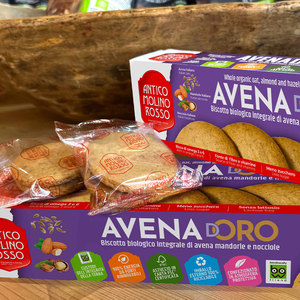 Antico Molino Rosso, las galletas orgánicas saludables más vendidas de Italia, harina de avena integral con almendras para el desayuno, merienda o postre, en caja. - Product Image 2