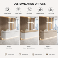 Bureau de réception moderne personnalisable de luxe minimaliste avec motif marbré, façade en bois courbé, éclairage LED, écologique, durable, pour salle de sport, hôtel