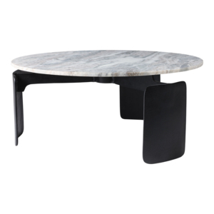 Tavolino da Caffè Rotondo con Piano in Marmo e Base in Metallo Nero, Arredamento Moderno per Soggiorno - Product Image 2