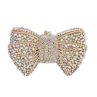 Tas Pesta Kristal Model Bow Cross-Border dengan Hiasan Kupu-kupu dan Berlian Imitasi, Tas Tangan Wanita untuk Acara Resmi