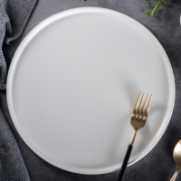 Assiette plate en céramique blanche de style européen créatif, assiette à steak, vaisselle de restaurant occidental pour hôtels, assiette à gâteau et à pizza, compatible lave-vaisselle