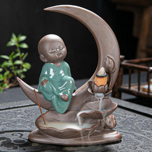 Ywbeyond เตาเผากำยานของตกแต่งบ้าน,ที่เผาธูปรูปพระภิกษุสงฆ์ตัวน้อยที่จุดกำยานน้ำตกควันดอกบัวที่เสียบธูปเซรามิก - Product Image 4