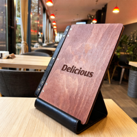 Porte-menu en bois personnalisé avec couverture, fixé sur une sangle en cuir, support gravé, dossier de restaurant, livre