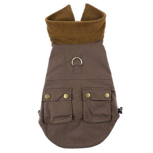 Vintage winddichte hondenjas met corduroy kraag, zak & riemlus - Retro buitenjas voor huisdieren - Product Image 3