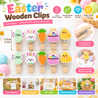 Pinces à linge en bois de Pâques 3,5 cm, motifs lapin, œuf, poussin, carotte, décoratives, avec ficelle de jute pour loisirs créatifs et décoration