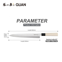 Couteau de cuisine japonais Sashimi Sushi de 4.5mm d'épaisseur avec manche en bois blanc