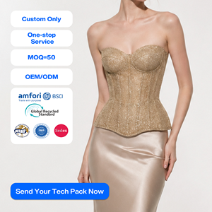 SHENGFU OEM Ropa de Mujer Personalizada, Corsé con Lentejuelas Doradas, Sin Tirantes, con Varillas, Top Sexy para la Noche, Estilo Bodycon - Product Image 1