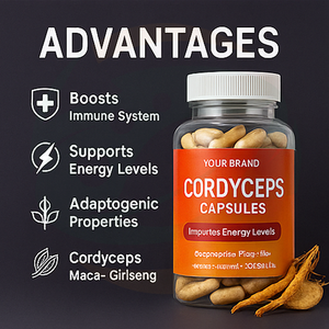 Private Label Gezondheidssupplement Cordyceps Sinensis Paddenstoelen <span class=keywords><strong>Capsules</strong></span> - Vegan, Laag in Suiker, Natuurlijk, 60 <span class=keywords><strong>Capsules</strong></span> per Fles - Product Image 3