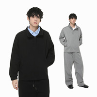 Ensemble de survêtement décontracté 2 pièces pour homme : pull oversize à col montant et demi-boutons, et pantalon large à cordon de serrage