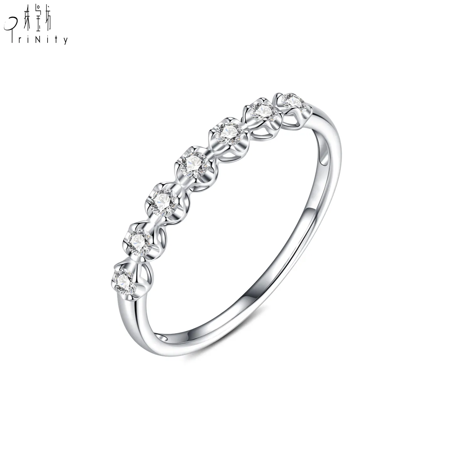 Trendy Simple Design Elegant Fine Jewelry Diamond Ring Finger Ring 18K Solid White Gold Real Natural Diamond Ring For Girls