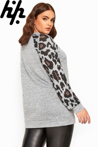 Femmes Gris Animal Imprimé Sweat-Shirt À Manches Raglan ourlet Revers manches Longues encolure dégagée (Fabrication Par Huzaifa Produits) - Product Image 2