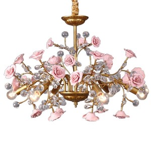 Lampadario in Ferro Stile Retrò Francese con Cristalli, Decorazione Rosa, Atmosfera Elegante per Camera da Letto e Stanza delle Ragazze - Product Image 5