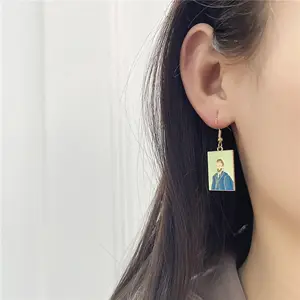 Art Fashion Drawing Earring Pendant Creative Custom Soft Enamel Metal Earrings
