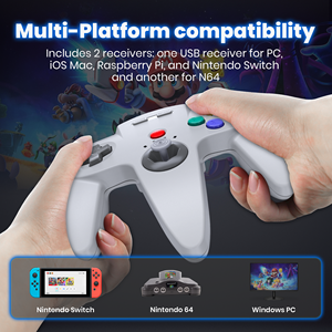 2PCS Cinza N64 Controlador 2.4Ghz N64 Joystick de Jogo Sem Fio para <span class=keywords><strong>Nintendo</strong></span> N64 Switch Switch 2 MAC PC Windows <span class=keywords><strong>Raspberry</strong></span> <span class=keywords><strong>PI</strong></span> 3 <span class=keywords><strong>4</strong></span> - Product Image 3