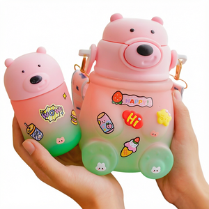ORIGINAL Gradient Cartoon Bear Eco-Friendly Plastic Drink Bottle Set Straw <b>Cup</b> Lid Portable <b>Kids</b> Dishwasher Safe Boiling Safe - Product Image 1