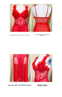 Robe de nuit longue en dentelle transparente pour femme avec bretelles à fleurs 3D, fente et coussinets amovibles