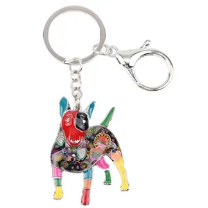 Handbag Pendant Keychain Custom metal logo Key Ring Enamel Bull Terrier Key Chain