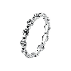 Anello Eternity con Fiori T0183, Anello da Donna con Onice Nero Rotondo, Pietra Naturale con Incastonatura a Pavé, Anelli di Fidanzamento alla Moda - Product Image 5