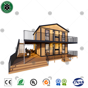 Casa Prefabricada de Dos Pisos con Estructura de Acero Ligero para Sitios Turísticos, Casa Modular con Paneles de Pared con Aspecto de Madera y Escaleras con Barandilla Metálica - Product Image 3