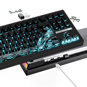 <span class=keywords><strong>Teclado</strong></span> Mecánico Inalámbrico Zornher ZH870 Negro Ukiyo-e RGB Retroiluminado, Tres Modos Programables, Teclas para Juegos de Escritorio, Nuevo - Product Image 2