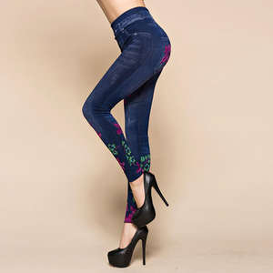 Jeans en denim à la mode pour femmes, leggings de fitness déchirés, leggings slim à imprimé floral - Product Image 5