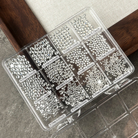 12 Grid Mix Ukuran Kristal Bening Hiasan Kuku Flatback Berkilau Permata Berlian Bulat 3D Rhinestone Kuku Aksesoris Manikur DIY