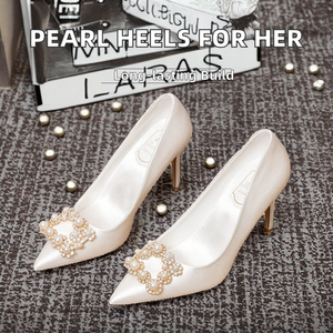 Zapatos de Novia de Tacón Alto Delgado para Mujer, Transpirables, de Microfibra, con Decoraciones de Flores de Cristal y Pedrería, para Otoño - Product Image 2