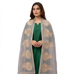 Wholesale <b>Chiffon</b> Rhinestone Gold Trim Embroidered Women Shawl Ethnic Modest Head Wrap Breathable Fashion <b>Scarf</b> OEM - Product Image 1