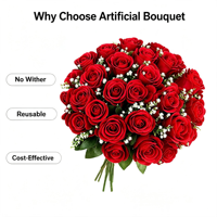 Bouquet de fleurs artificielles éclatantes avec roses rouges floquées, fleurs mélangées pour mariage, centre de table, décoration de fête et de vacances