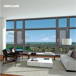 Fenêtres de maison à image <span class=keywords><strong>fixe</strong></span> en verre trempé à double vitrage Grande fenêtre panoramique moderne à battant - Product Image 5