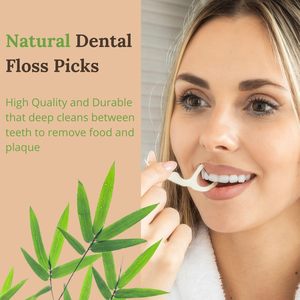 Bio biologisch abbaubare natürliche Zahnseide Picks mit starkem Bambus kohle faden und veganem Maisstärke griff - Product Image 3