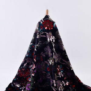 Вышитая Цветочная кружевная ткань с серебристо-черным узором в виде листьев и африканскими блестками, вышитая кружевом с блестками - Product Image 4