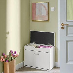 White Slim Entryway Shoe Bench with Soft Cushion, Foldable Narrow Shoe Storage <strong>Cabinet</strong> for <strong>Hallway</strong> <strong>Small</strong> Spaces - Product Image 4