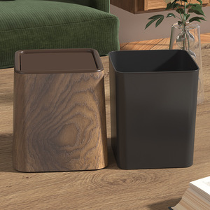 Mini poubelle de bureau en plastique, motif bois rétro, petite corbeille à papier pour hôtel, bureau, chambre - Product Image 3
