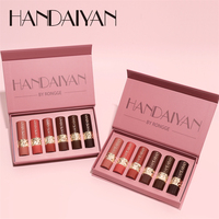 HANDAIYAN 6-en-1 Texture soyeuse longue durée hydratant confortable mat léger brume bon teint maquillage rouge à lèvres ensemble