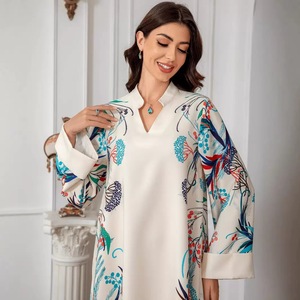 Abaya Traditionnelle Brodé Floral 2026 pour Femme, Longueur Cheville, Respirante en Polyester, Taille Élastique, Idéale Été Automne Aïd Mariage - Product Image 5