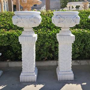 Pots <span class=keywords><strong>de</strong></span> fleurs ronds en pierre <span class=keywords><strong>de</strong></span> marbre blanc, grand jardin, décor extérieur - Product Image 6