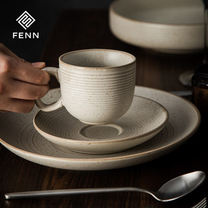Cangkir Kopi Keramik Gaya Vintage FENN Custom dan Piring Saji, Mug Stoneware Berbintik Sesame, Keramik Jepang Lukisan Tangan, Hadiah Mug - Product Image 5