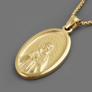 Collier chaîne religieux avec pendentif pièce d'or Vierge Marie chrétienne en acier inoxydable, directement de l'usine - Product Image 6