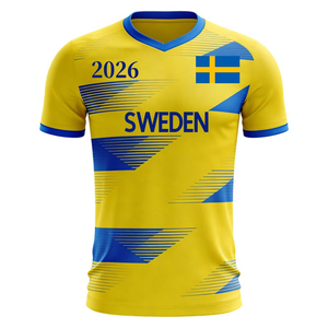 Maglietta Svezia 2026 Gialla con Collo a V Blu, Maglia da Calcio con Bandiera Nazionale Svedese per Tifosi - Product Image 1
