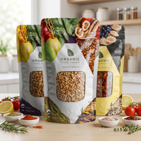 Sacs d'emballage en papier kraft refermables, écologiques, personnalisés, de qualité alimentaire, à fond plat, avec fermeture éclair, semi-transparents