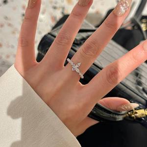 Bague papillon classique entièrement sertie de diamants, argent pur S925 avec incrustation de diamants taillés, luxe haut de gamme, sensation légère, superposition fine - Product Image 2