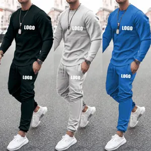 Custom Logo Private Label Mannen Vlakte Track Sweat Jogging Jogger Pak Set Plus Size Trainingspak Sweatsuit Mannen 2 Tweedelige broek Set